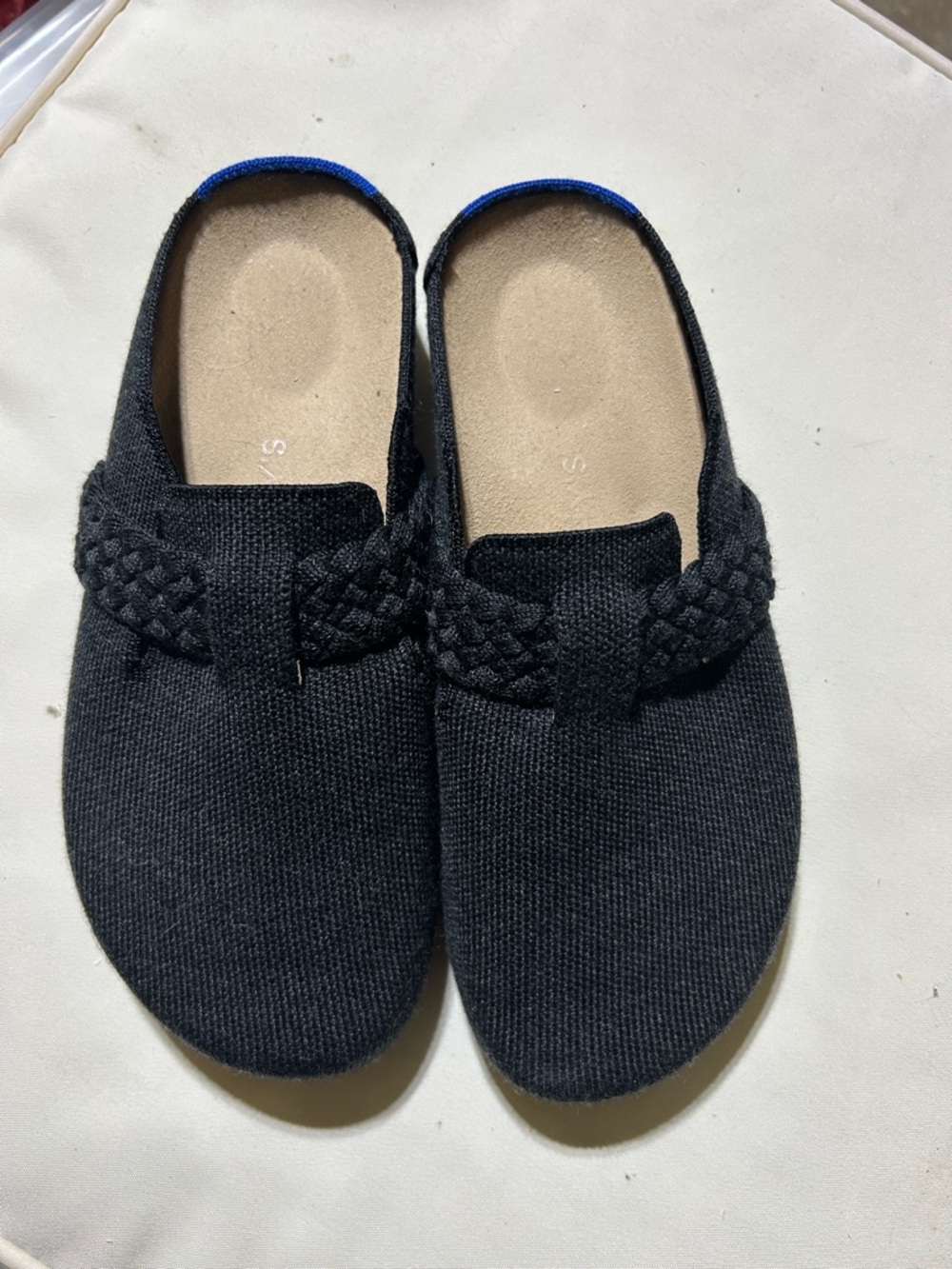 Rothy's Black Knit Braided-Trim Mules